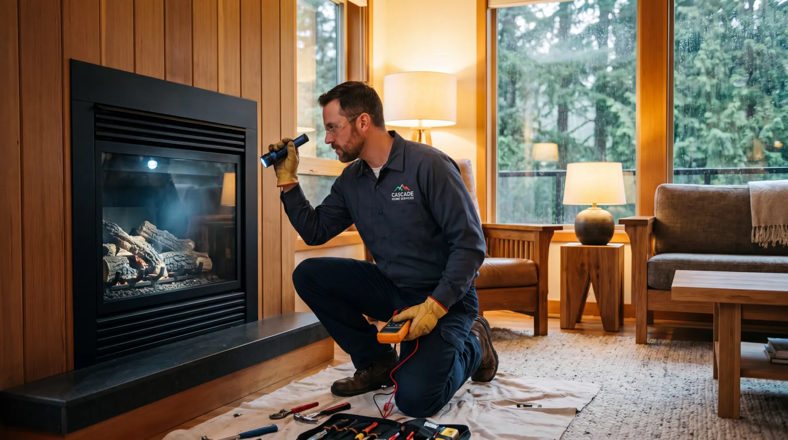 Dramatic view of flames and smoke erupting from a residential chimney during a chimney fire emergency