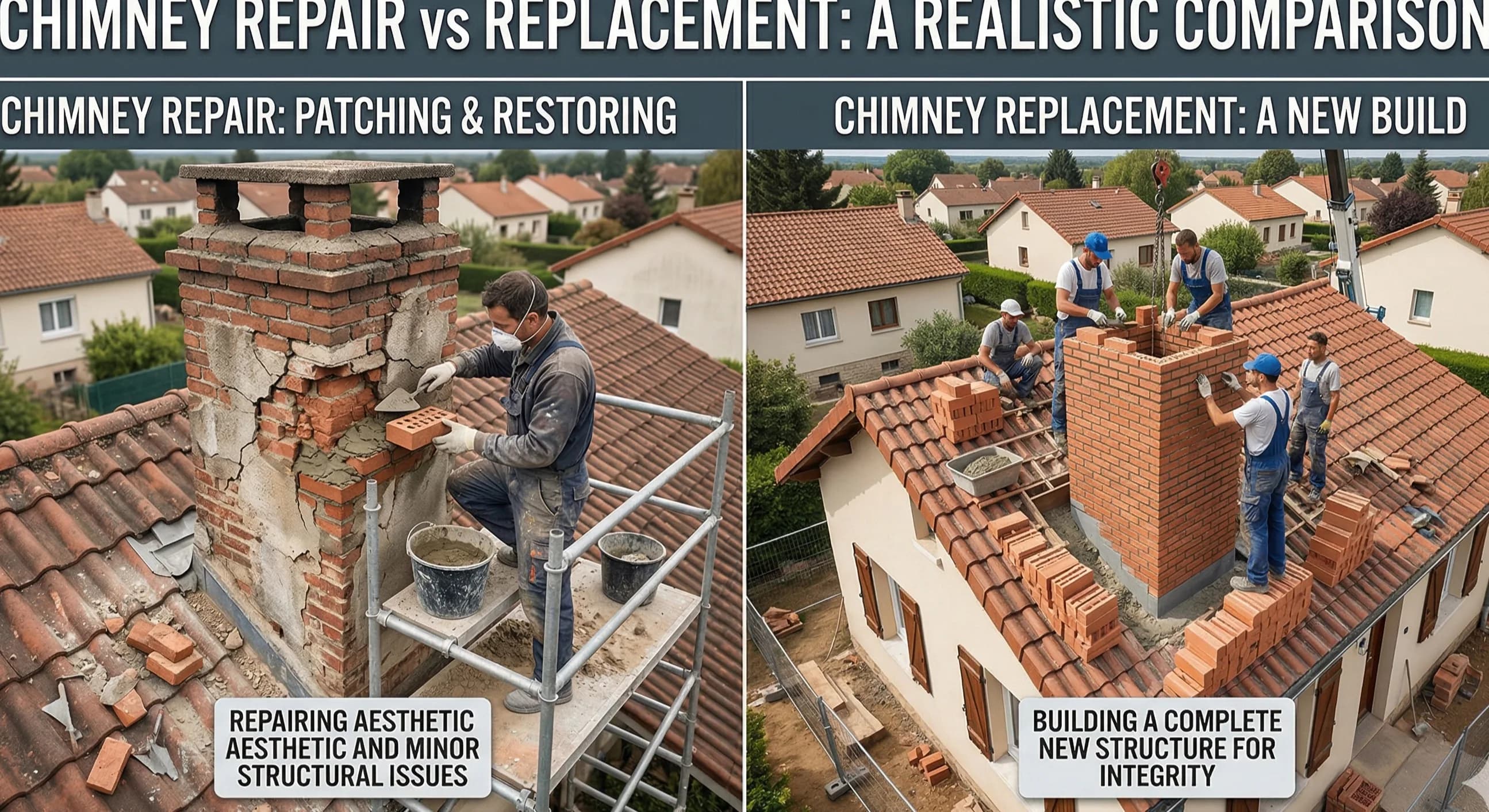 Chimney repair vs replacement comparison — Seattle chimney professionals at work