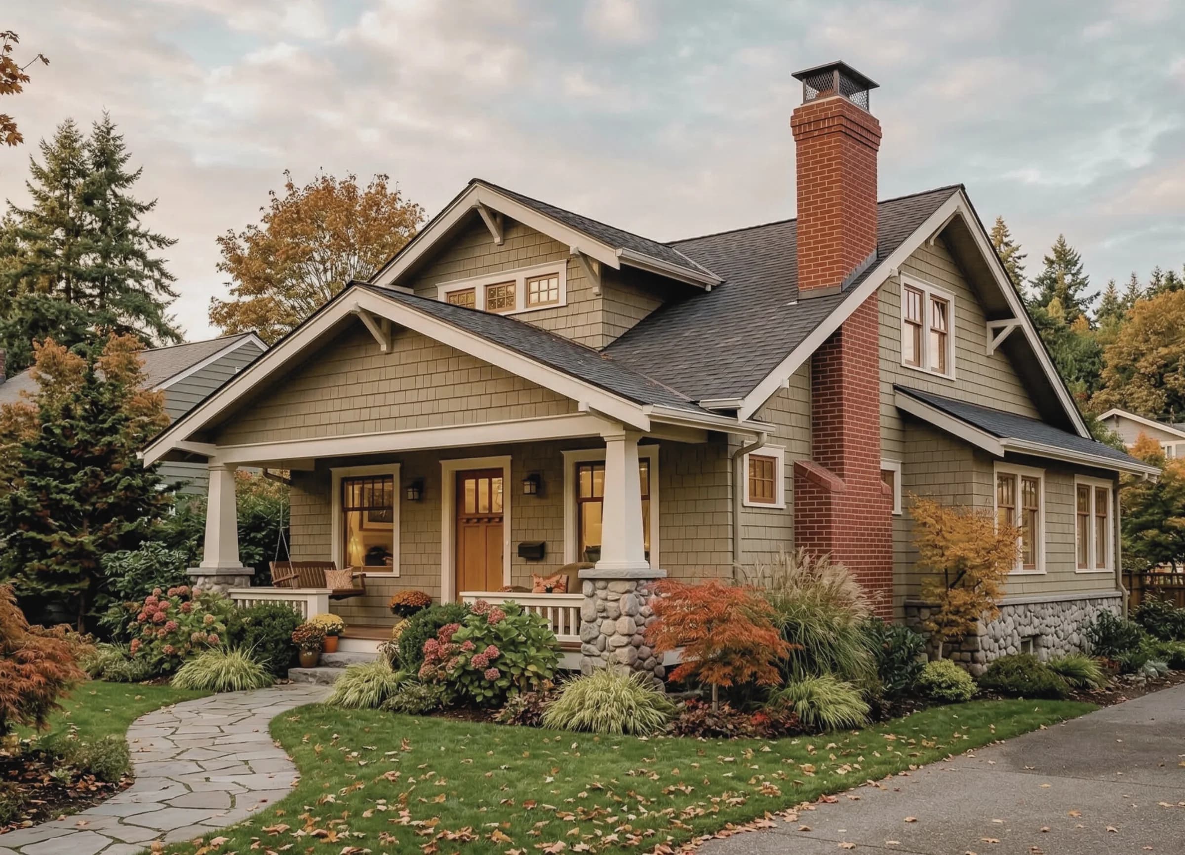 Brick chimney on a Seattle home in the rain — waterproofing protection