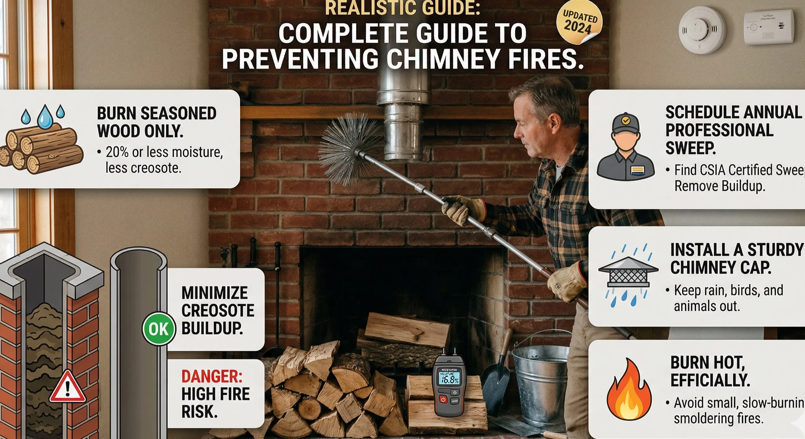 Chimney fire prevention — clean chimney flue inspection and maintenance in Seattle home